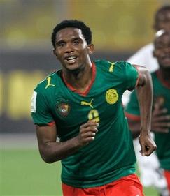 Sameul Eto’o after equalling the scoring record